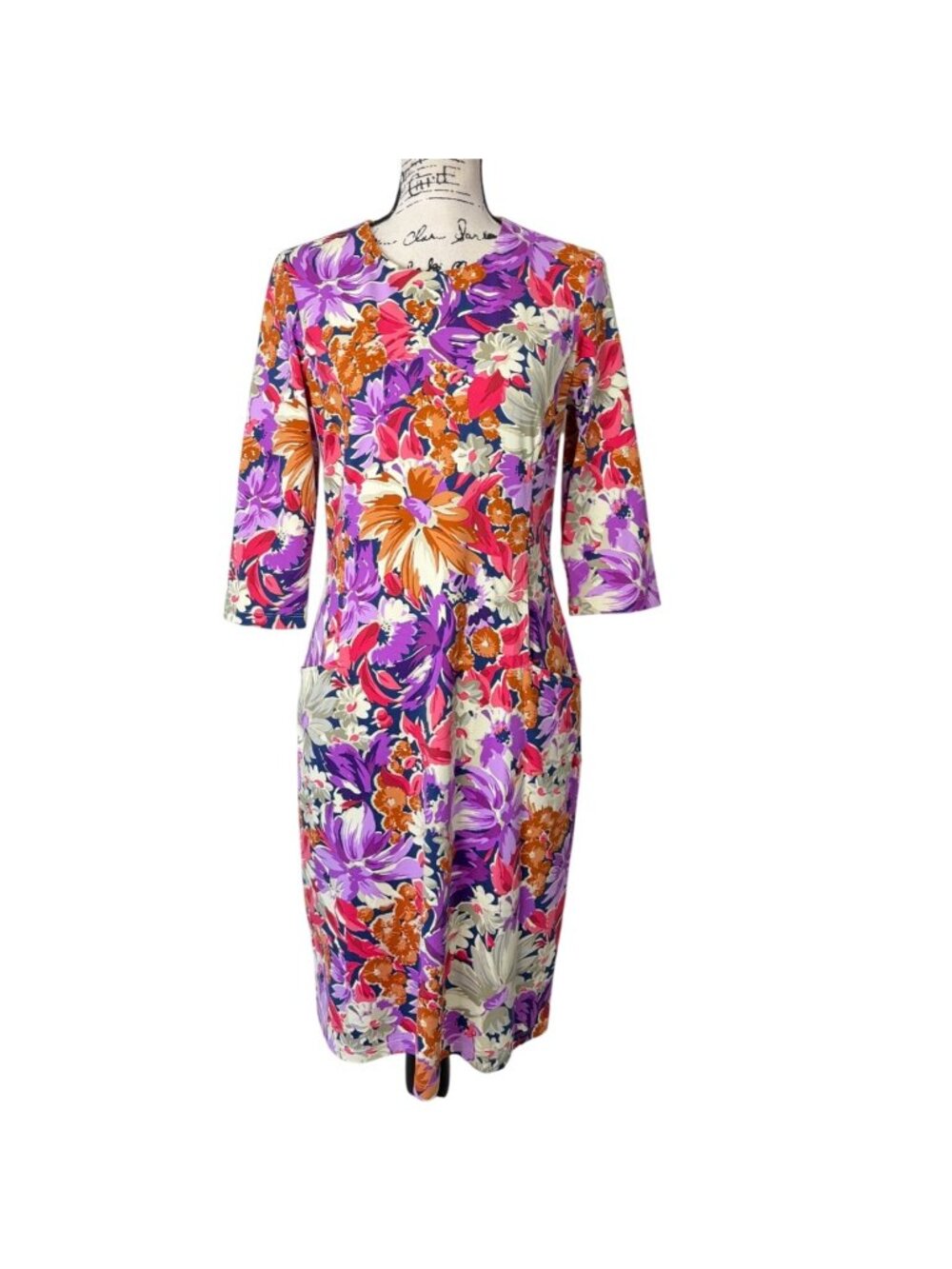 J.McLaughlin Women Size M Dress Catalina Cloth Floral 3/4-Sleeve Colorful Pocket